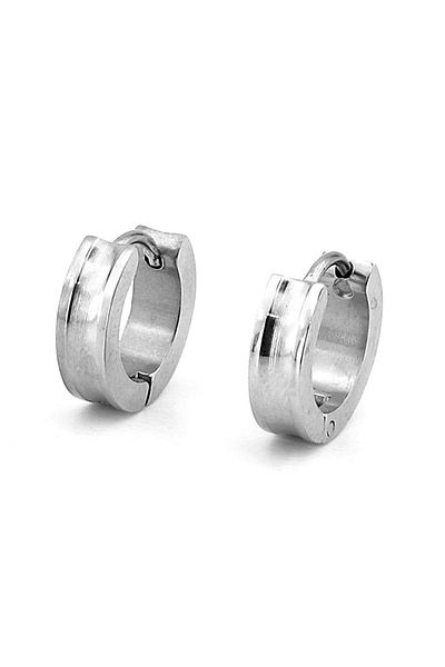 Solfera Slanted Line Stainless Steel Glossy Hoop Men's Earrings ER007