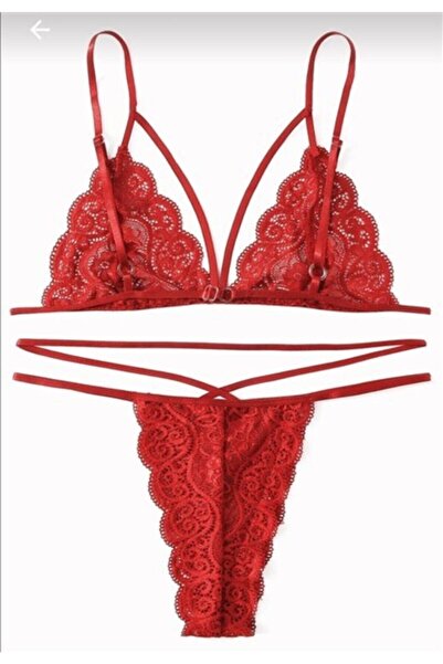 KOKOŞ DOLAP Kadın Kırmızı Dantel Sütyen Külot Takım