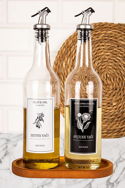 DNS HOME To the Glass Oil Pot Branch 750 ml 2 Olive Oil Sunflower Oil Bottle with Wooden Stand Lockhead Oil Pot