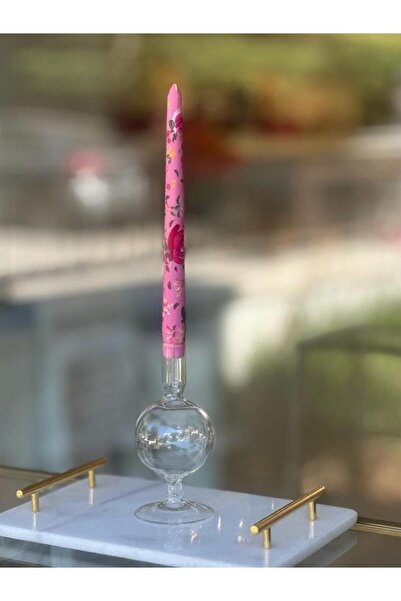 Kübra Özdemir Store Üfleme Cam Top Mumluk Şamdan Şeffaf Cam