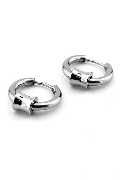 Solfera Beveled Cylinder Silver Color Stainless Steel Men's Women's Hoop Earrings ER027