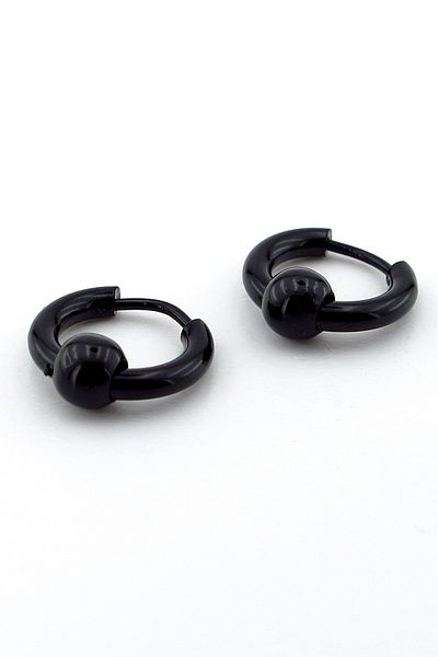 Solfera Globe Ball Design Black Stainless Steel Men's Women's Hoop Earrings ER024