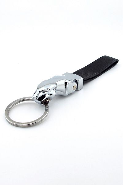 Solfera Jaguar Black Leather Glossy Heavy Metal Classic Key Chain KC095
