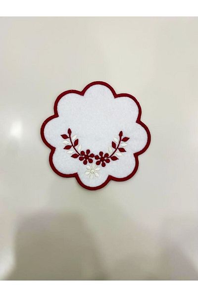İNCİ ÇEYİZ 6 Pieces Felt Embroidered Coffee Side Cocktail Napkin & Coasters