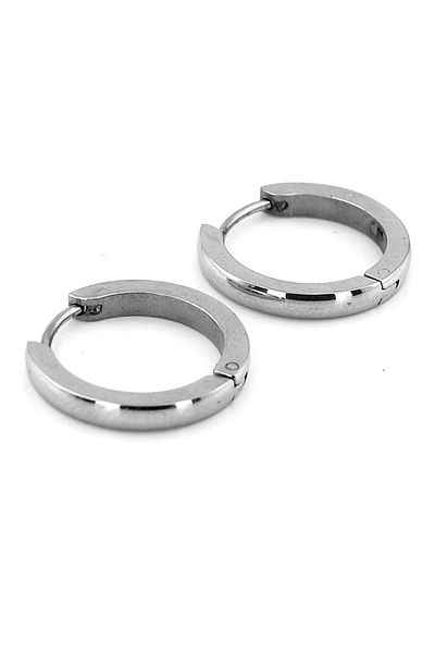 Solfera Silver Color Round Cut 18mm Diameter Steel Hoop Men's Earrings ER003
