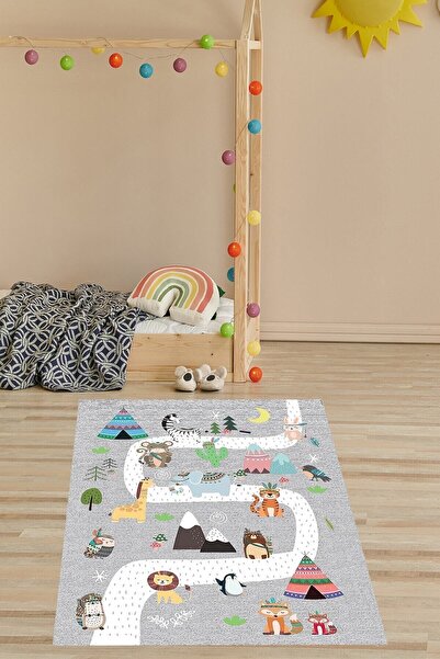 Gökotta Safari Sevimli Hayvanlar Çadır Desenli Dijital Baskı Yıkanabilir Kaym...