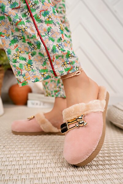 Modafırsat Παντόφλες Winter House Ροζ βελούδινες μάλλινες γυναικείες παντόφλες Guest Dowry Bundle Νυφικές παντόφλες