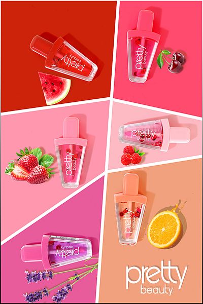 Pretty Beauty آيس كريم زيت الشفاه وملمع الشفاه بنكهة الفاكهة