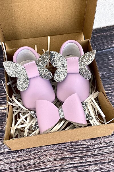 Meduza Baby Bebek Patik Lila Gümüş Kelebek Ve Saç Tokası