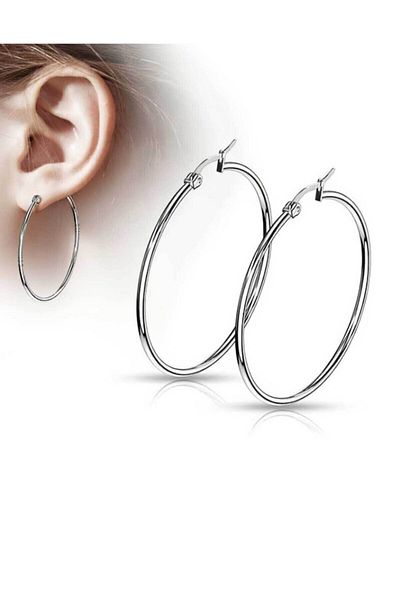 Arescollection Surgical Steel Silver Color Large Size Hoop Earrings