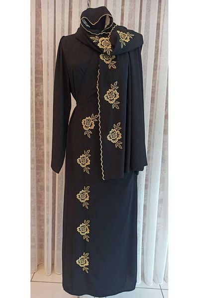 Misue Handmade Medina Silk Embroidered Tied Prayer Dress+Shawl, Silk Morning Gowns, Dowry Prayer Dress & Morning Gowns