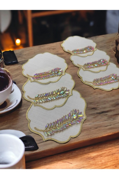 hobidünyam- YAPRAK KRİSTAL TAŞ İŞLEMELİ 6 lı KOKTEYL PEÇETE
