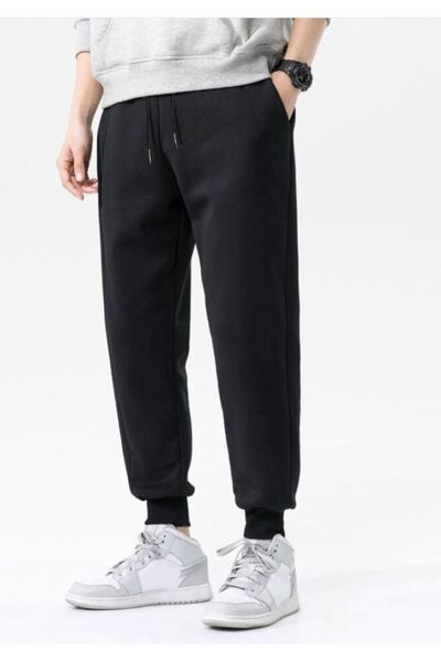 THE WHITE Ανδρικό μαύρο παντελόνι φόρμας με δύο κλωστές Fit Cut