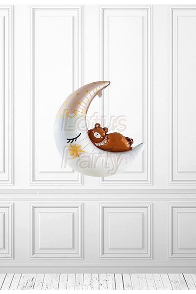 LOTUS PARTY Retro Bohemian Sleeping Bear Moon Foil Balloon 1 Piece