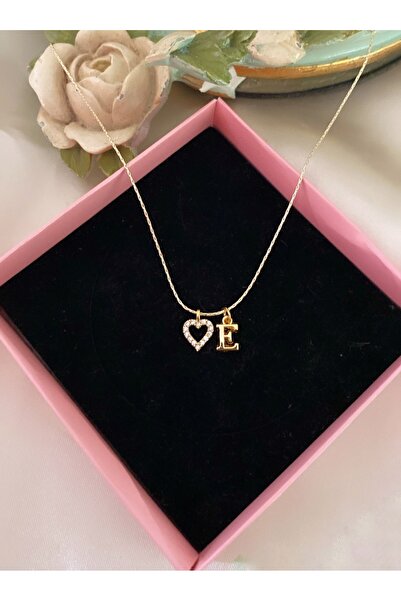 Asia by Leuvoié Minik E Harfli Altın Kaplama Zirkon Taşlı Kalp Kolye