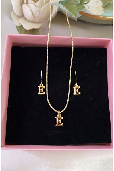 Asia by Leuvoié Minik E Harfli Altın Kaplama Kolye Küpe Seti