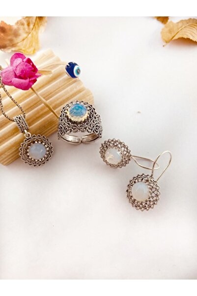 Midyat Artuklu Gümüşçülük Ay Taşlı Gümüş Telkari Set