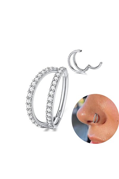 Bylin %100 316L Cerrahi Çelik Zirkon Taşlı Kilitli Çift Halka Hızma-Halka çap...