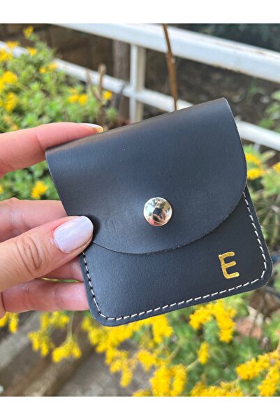 Pinkylola Kare Model E Harfi Siyah Hakiki Deri Gold Harf Detaylı Mini Bozuk P...