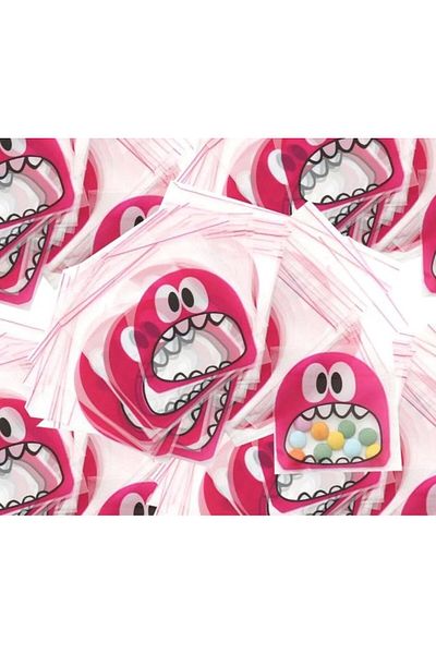 Emtory Home 25 Pieces of Pink Monster Taped Gelatin - Bonibon Package - Gift Package 10x15cm