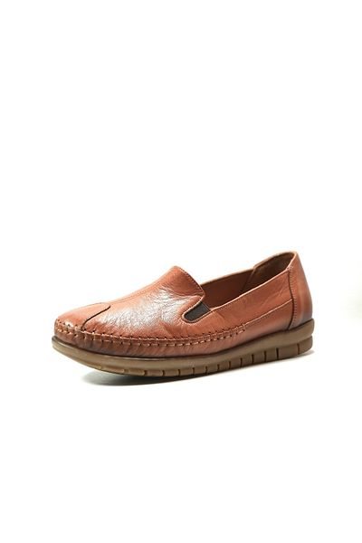 Onlo Ayakkabı B41 Genuine Leather Tan Orthopedic Women's Mother Shoes Large Size