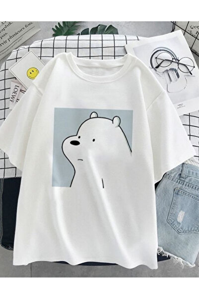 AEMİ Ženske We Bare Bears White Friends Bears Štampano okrugla kragna Oversiz...
