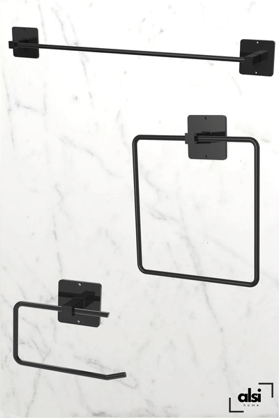 ALSİ HOME Yapışkanlı Siyah Uzun Havlu Askısı Kare Havluluk Havlu Askısı WC Tu...