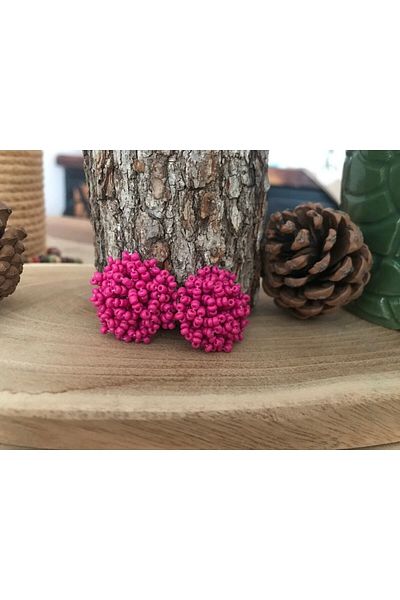 ArsenDesign Pink Sand Beaded Large Ball Earrings
