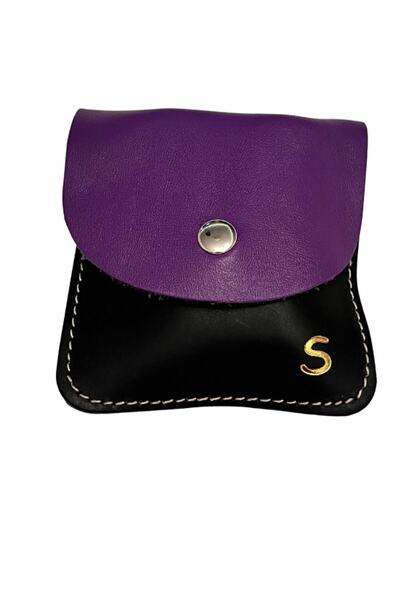 Pinkylola Kare Model S Harfli Siyah & Mor Hakiki Deri Mini Bozuk Para Cüzdanı...