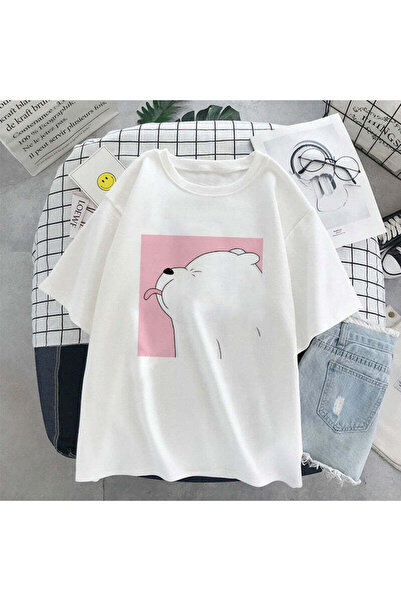 AEMİ Ženske We Bare Bears White Friends Bears Štampano okrugla kragna Oversiz...