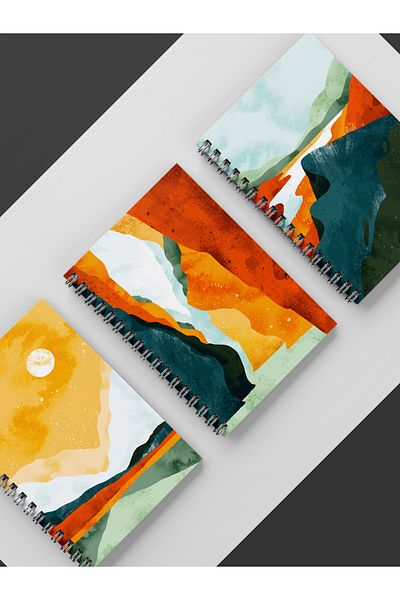 Apeirona | Limitless Art دفتر ملاحظات غير مبطن مكون من 3 قطع - حلزوني فولاذي - مقاس A5 - إجمالي 270 ورقة - ورق منسوج بلون عاجي عاجي