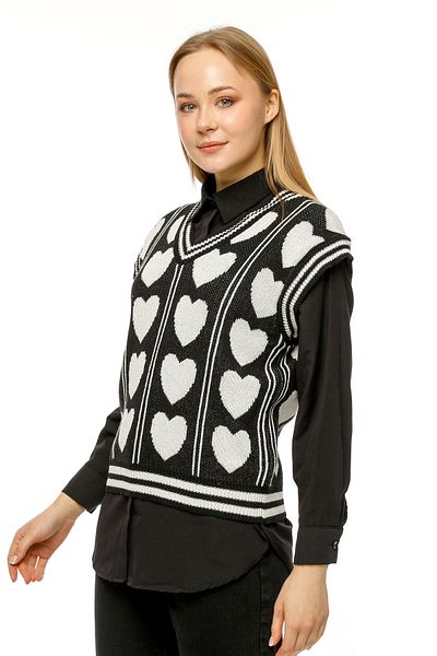 MA ananas Black and White Patterned Crop Sweater