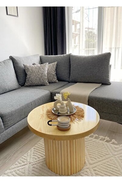 KK DEKORASYON YENİ AHŞAP DOĞAL CİLALI ÇITALI ORTA SEHPA