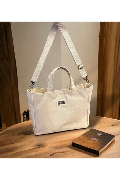 Nuggita Medium Size Raw Linen Canvas Crossbody Handbag and Organizer / Clutch Set