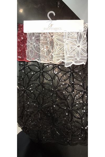 River Fabrics Sequin-Stone Evening Dress Fabric Powder