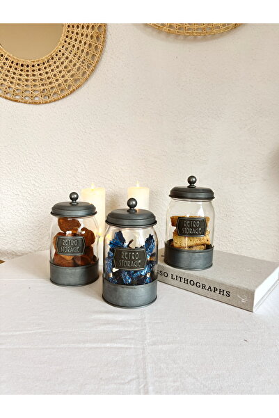 KaiHome 3-Piece Country Style Retro Galvanized Glass Jar & Storage Container
