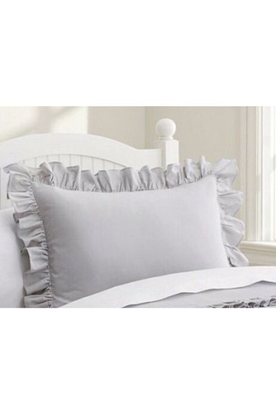 METİNEV Gray Frilly Cotton Satin Double Pillow Case