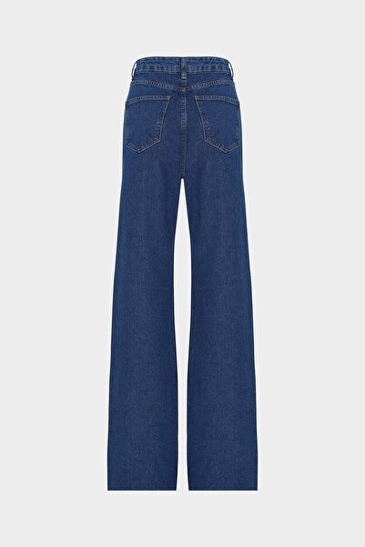 Açelya Okcu Yüksek Bel Straight Leg Mid Mavi Jean Pantolon