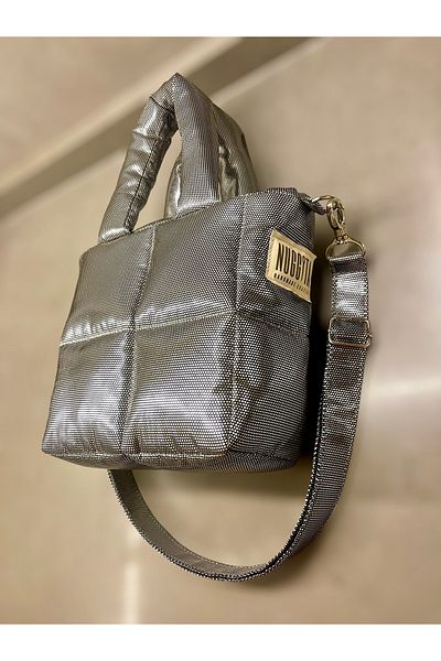 Nuggita Women's Bag Shiny Honeycomb Gray - Piccolo Quadrato - Waterproof Puff Fabric