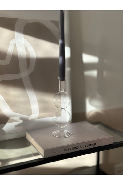 Shura Homeware Üfleme Cam Şamdan 2 Toplu El Yapımı Şamdan Mumluk Dekorasyon