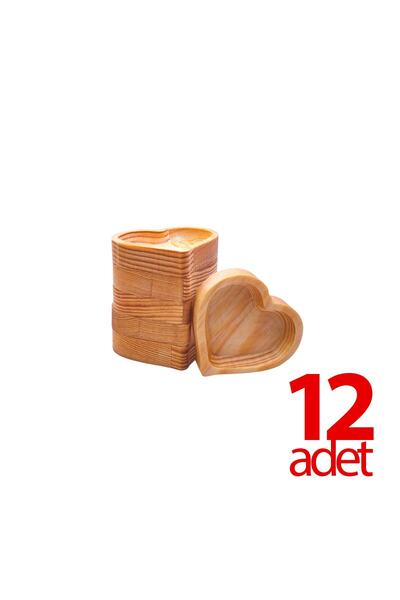 BİLWOOD Ahşap Mini Kalp 12li Kahve Yanı Sunumluk, Lokumluk, Şekerlik