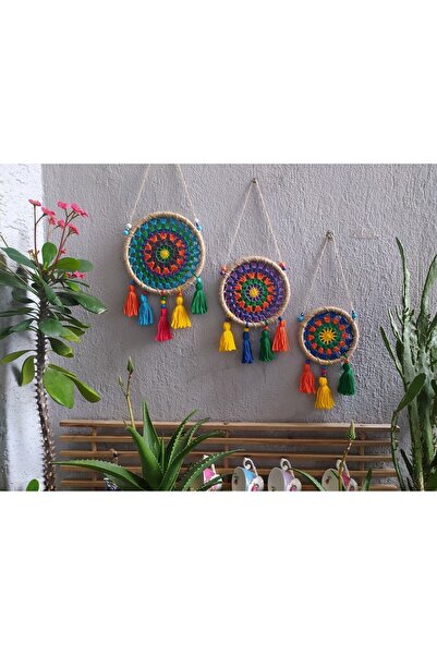 süslühome Makrome Dekoratif Tasarım Duvar Süsü Modeli 3 Lü Set