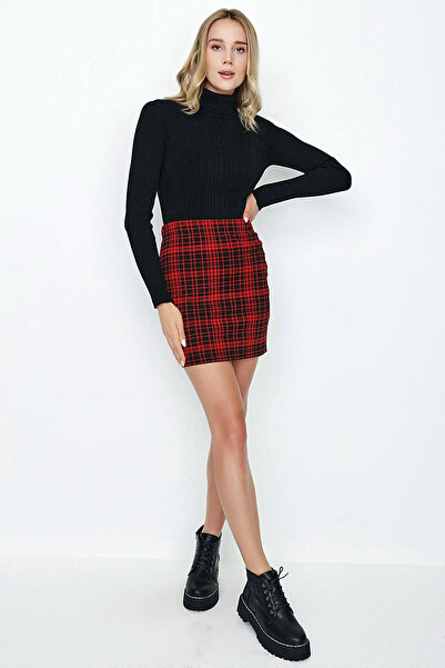 Genel Markalar Ekose Çizgili Desen Yüksek Lastikli Belli Dar Kalıp Likralı Es...