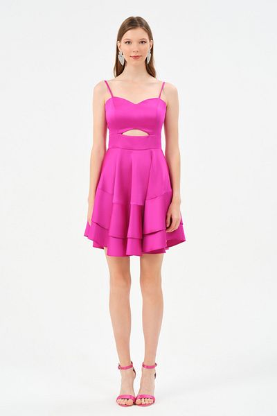 DANS ABİYE Strappy Satin Midi Length Evening Dress