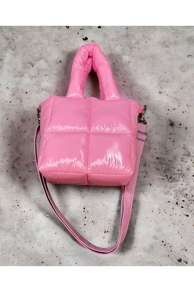 Nuggita Women's Bag Shiny Cotton Candy Pink - Piccolo Quadrato - Waterproof Puff Fabric