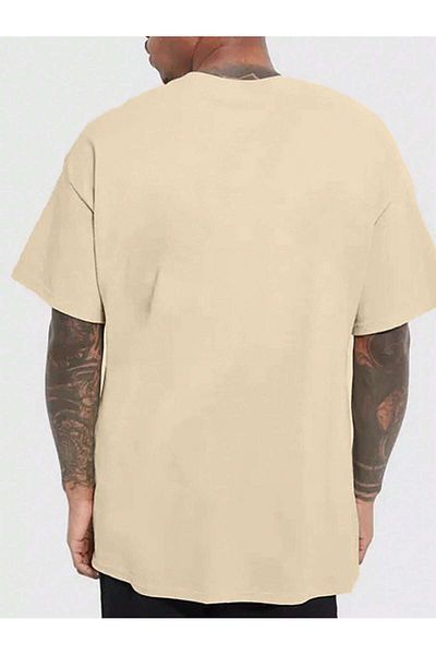 MAGORS Unisex Oversize εμπριμέ βαμβακερή λαιμόκοψη κοντό μανίκι μπεζ μπλουζάκι