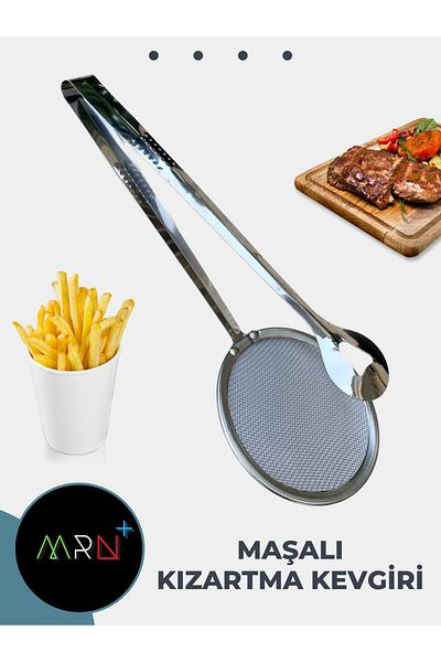 Mirvano Frying Tongs with Strainer, Frying Colander with Tongs, Colander with Strainer, Colander with Tongs
