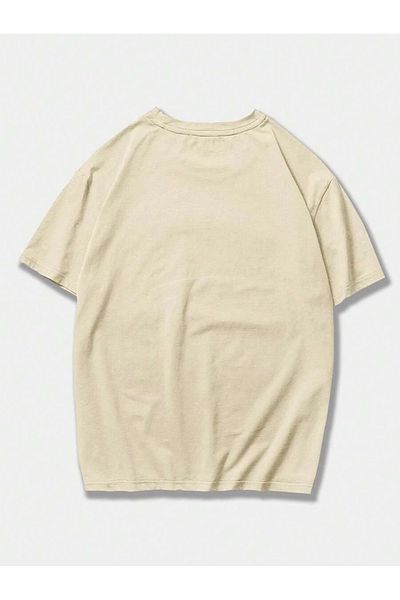 MAGORS Unisex Oversize εμπριμέ βαμβακερή λαιμόκοψη κοντό μανίκι μπεζ μπλουζάκι