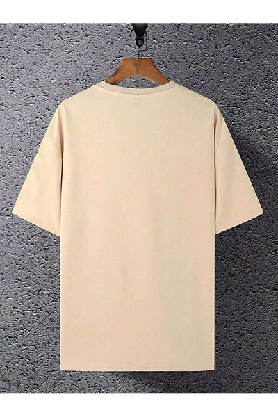 MAGORS Unisex Oversize εμπριμέ βαμβακερή λαιμόκοψη κοντό μανίκι μπεζ μπλουζάκι