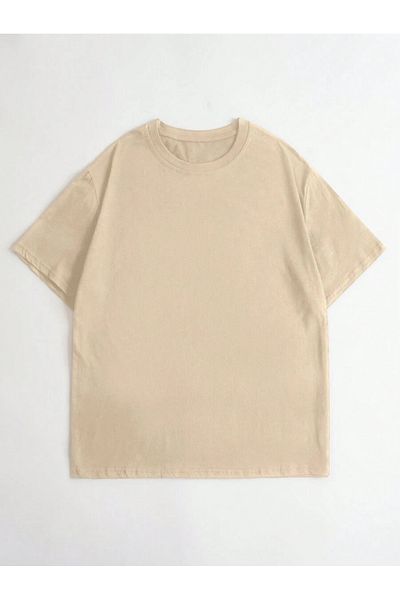 MAGORS Unisex Oversize εμπριμέ βαμβακερή λαιμόκοψη κοντό μανίκι μπεζ μπλουζάκι